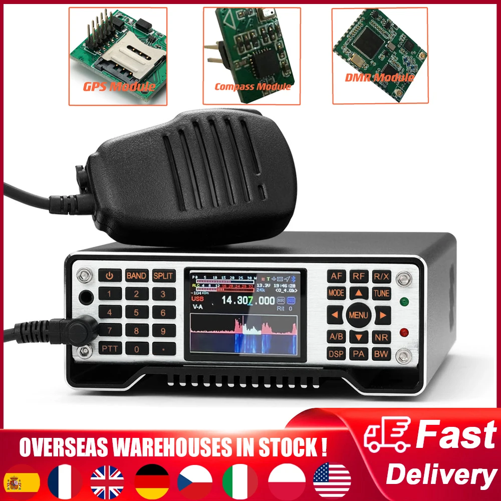 Q900 SDR Radio Transceiver 100KHz-2GHz DMR SSB CW RTTY AM All Mode HF/VHF/UHF BT GPS COMPASS Software Defined Radio Transceiver