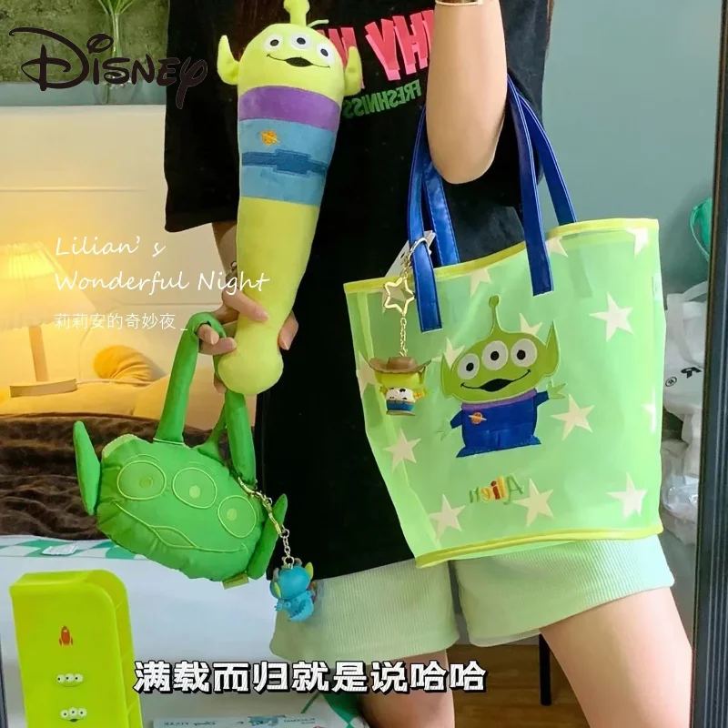 Disney Three-Eyed Aberdeen Mesh Bag Large-capacity Japanese Cartoon Embroidery Hand Bag Female Student Portable Hand Bag