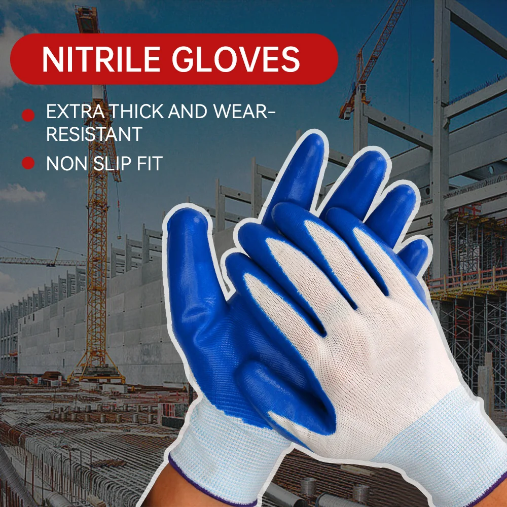 

1/2 Pairs Mechanic Repairing Abrasion Resistance Safety Gloves Security Protection Work Gloves Palm Dipped Nitrile Gloves