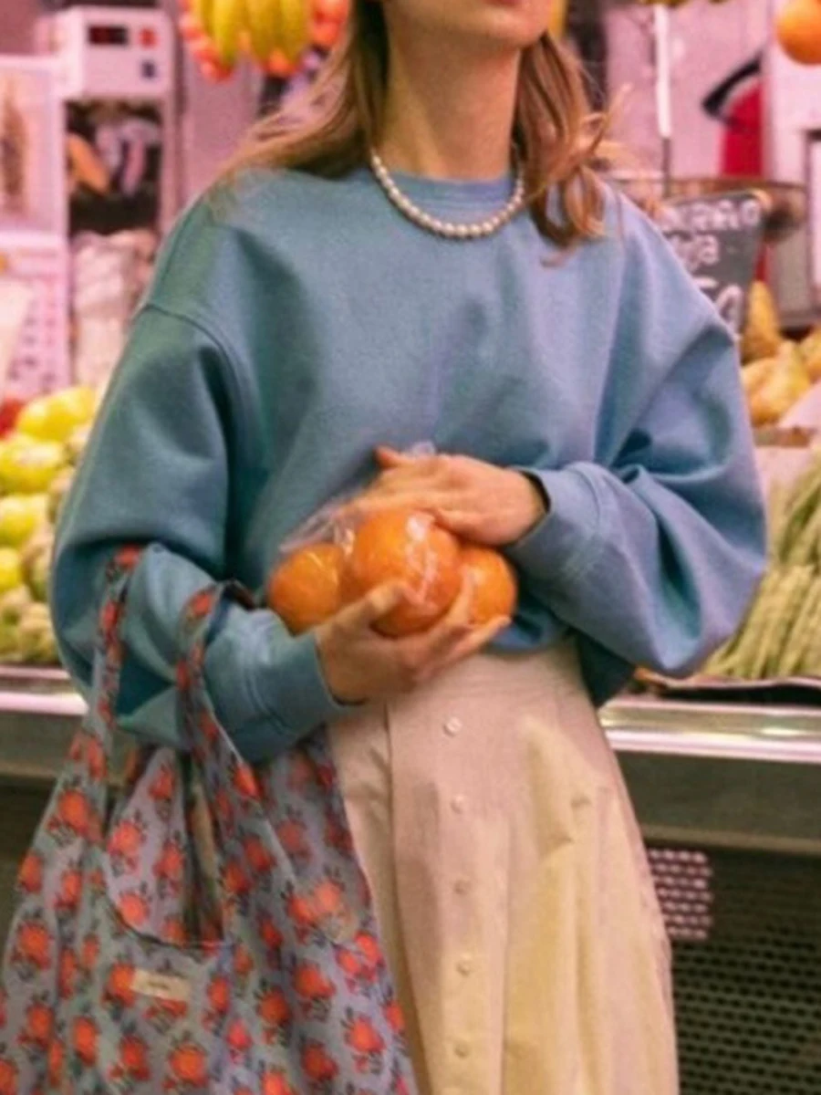 

2022 New Solid Color Sweatshirt Women Autumn Winter Cotton Cozy Long Sleeve Pullovers Tops Simple Casual Ladies Sweatshirts