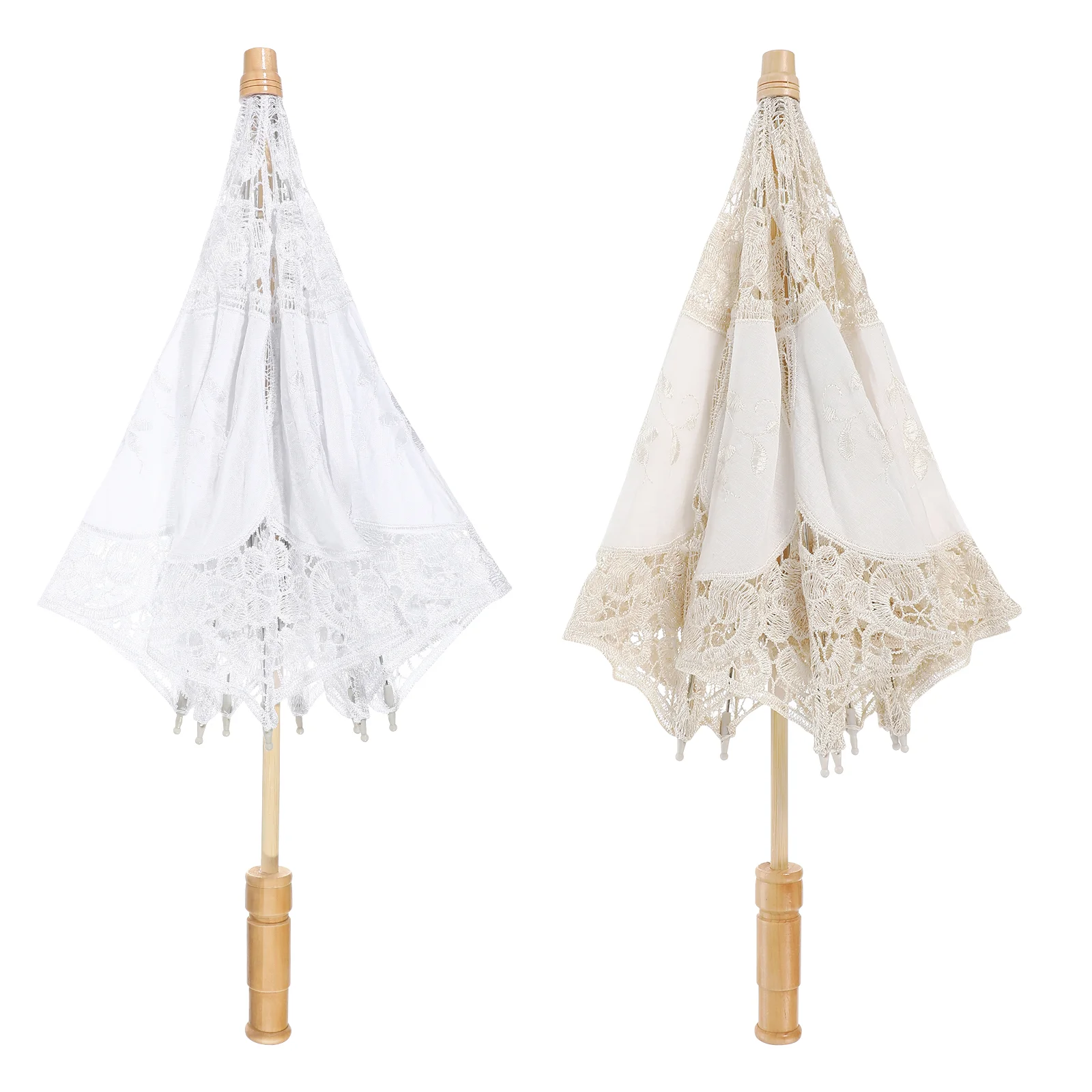 

2 Pcs Umbrella Bridal Vintage Parasol White Wedding Cotton Umbrellas Lace Bride Bulk