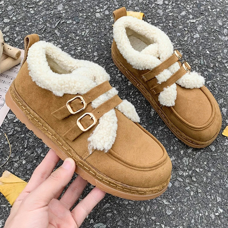 

2022 New Fur Warm Chelsea Snow Boots Women Winter Flats Shoes Fashion Plush Ankle Boots Sport Casual Shoes Femme Suede Bottines