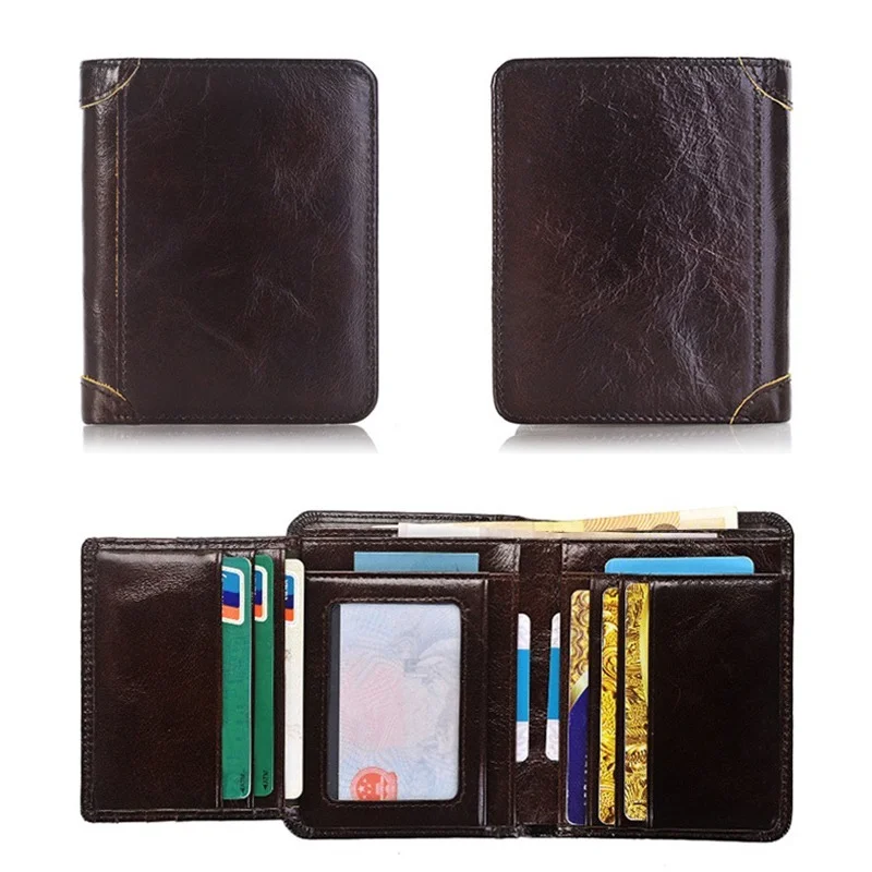

Genuine Leather Men Short Trifold Wallet Multi Slots Credit Card Holders Male Clutch Wallets Vintage Leather Purse Money Bags