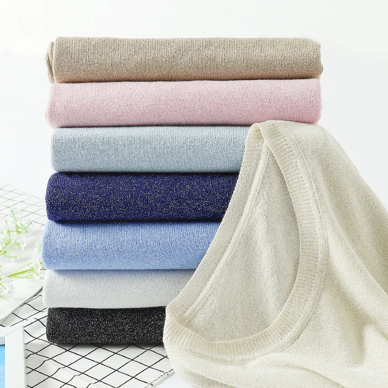 Женский Блестящий вязаный джемпер с люрексом осенне-зимний базовый женский