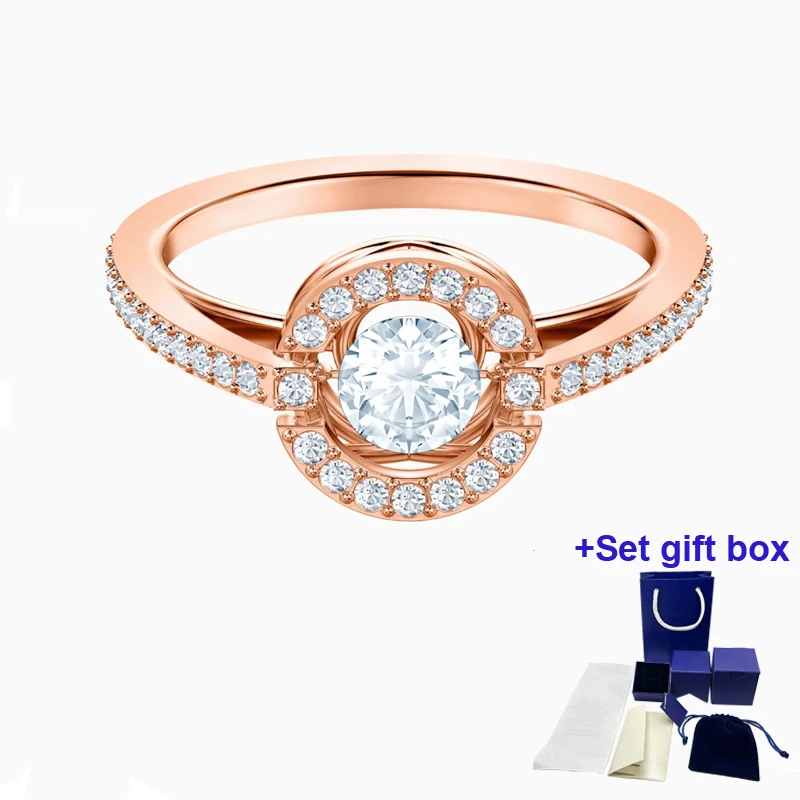 

SWA Fashion Jewelry New Shiny Dance Circle Ring Bright White and Rose Gold Wyatt Crystal Girl Engagement ring Gift