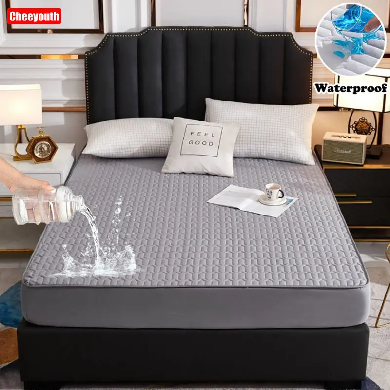 

Cheeyouth Waterproof Fitted Bed Sheet Printed Bed Cover Thicken Dust Cover Durable Skin-Friendly Mattress Cover Sheets for Bed