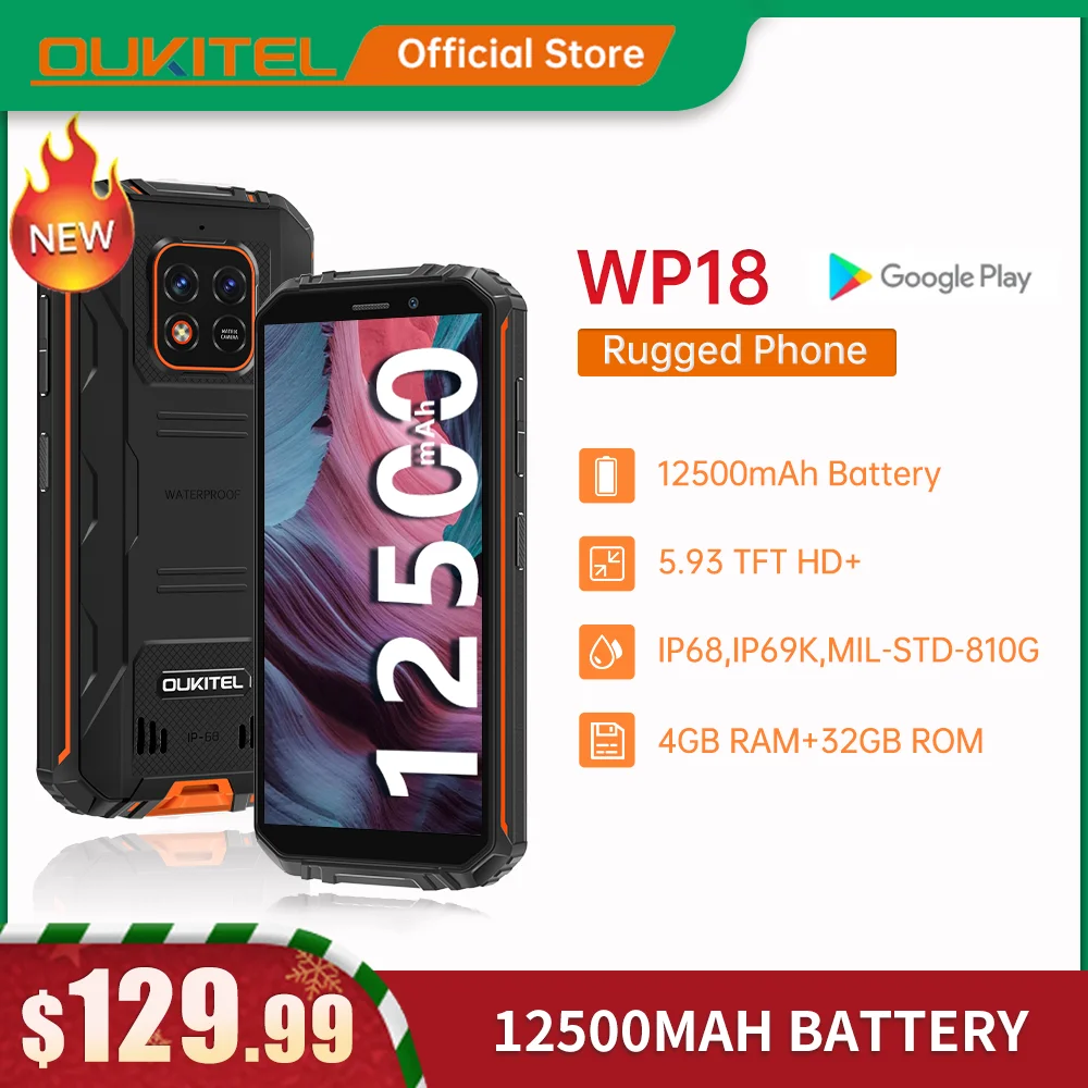 

[in stcok]Oukitel WP18 12500mAh Rugged Smartphone 5.93" 4G+32G Android 11 Mobile Phone HelioA22 13MP Quad Core Cell Phone