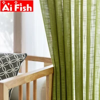 american country style green cotton flax curtain sheer fbrics window treatment curtains for living room cortina tulle my328 30