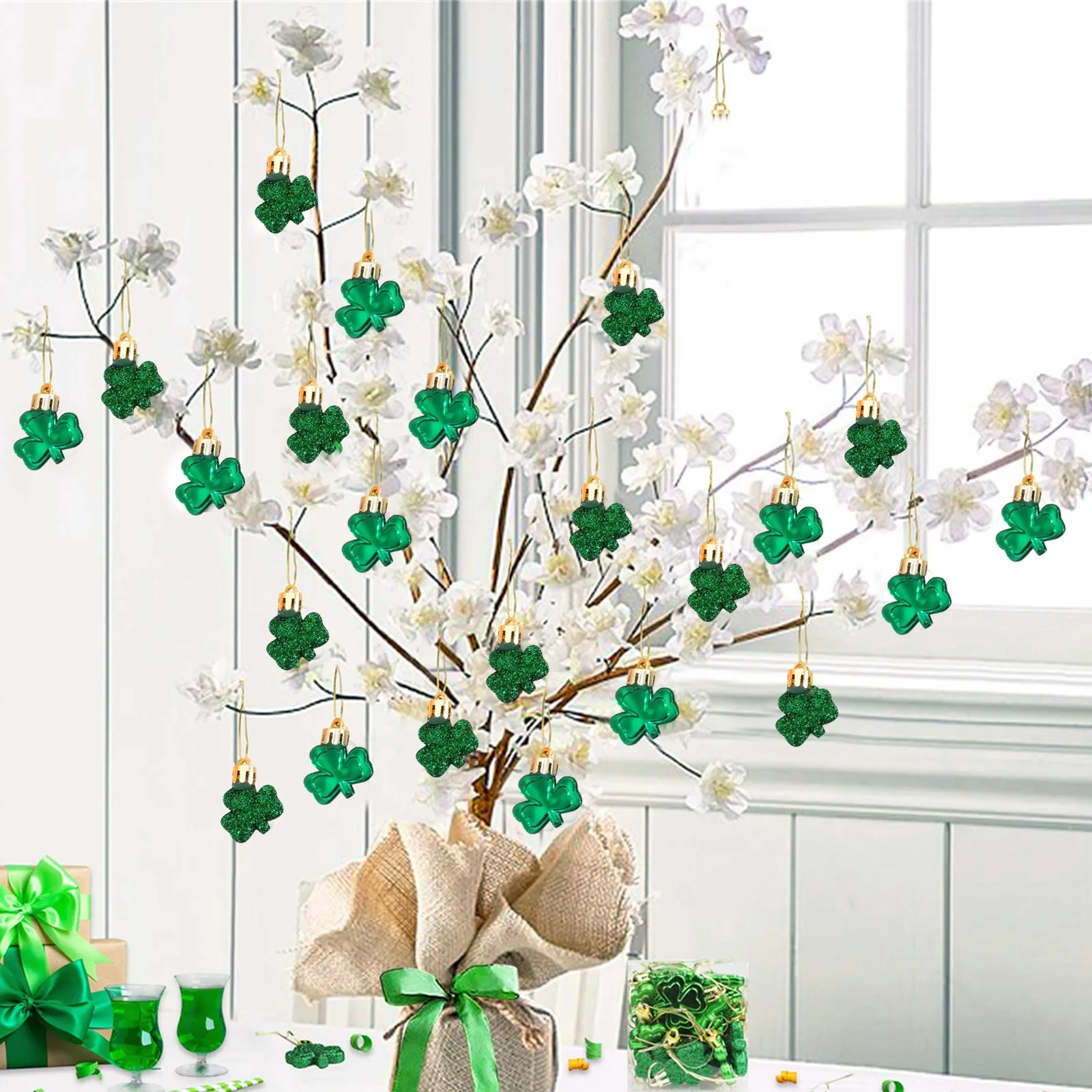 24 шт. ирландские акулароты орнамент блестящий клевер удачи подвесная безделушка