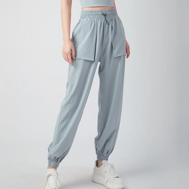 Women's Sports Pants Loose Spring Autumn Running Yoga Tracksuit Trousers Pocket Fitness Solid High Waist Cargo Jogging Pants