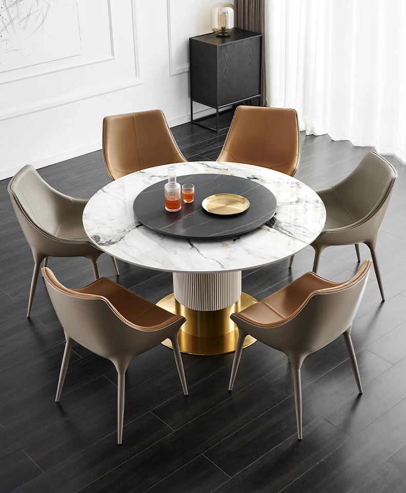 

Light and luxurious round table with turntable simple modern household luxury stone high-end round imported rock plate table