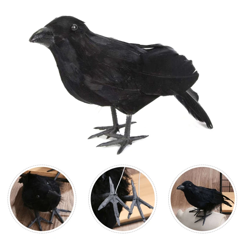 

Black Plastic Simulation Crow With Feather Wings Raven Model Easter Party Decor Black Fake Bird Ravens Props Garden Decoration