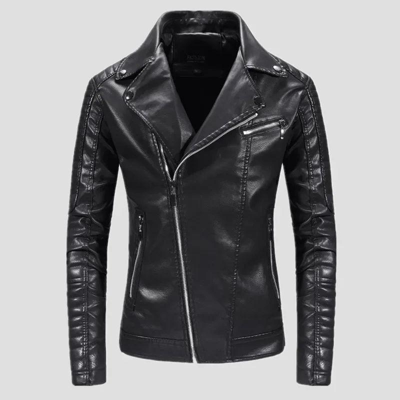 

Brand Clothing Men Slim Fit Jacket Fashion Solid Color Motorcycle Winter Jackets Chaqueta Hombre Windproof Black Leather Coat