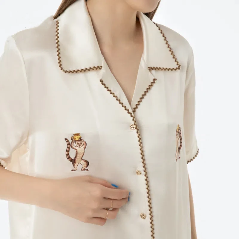 Милая женская пижама с Обезьянами 100% из шелка тутового шелкопряда Мужская