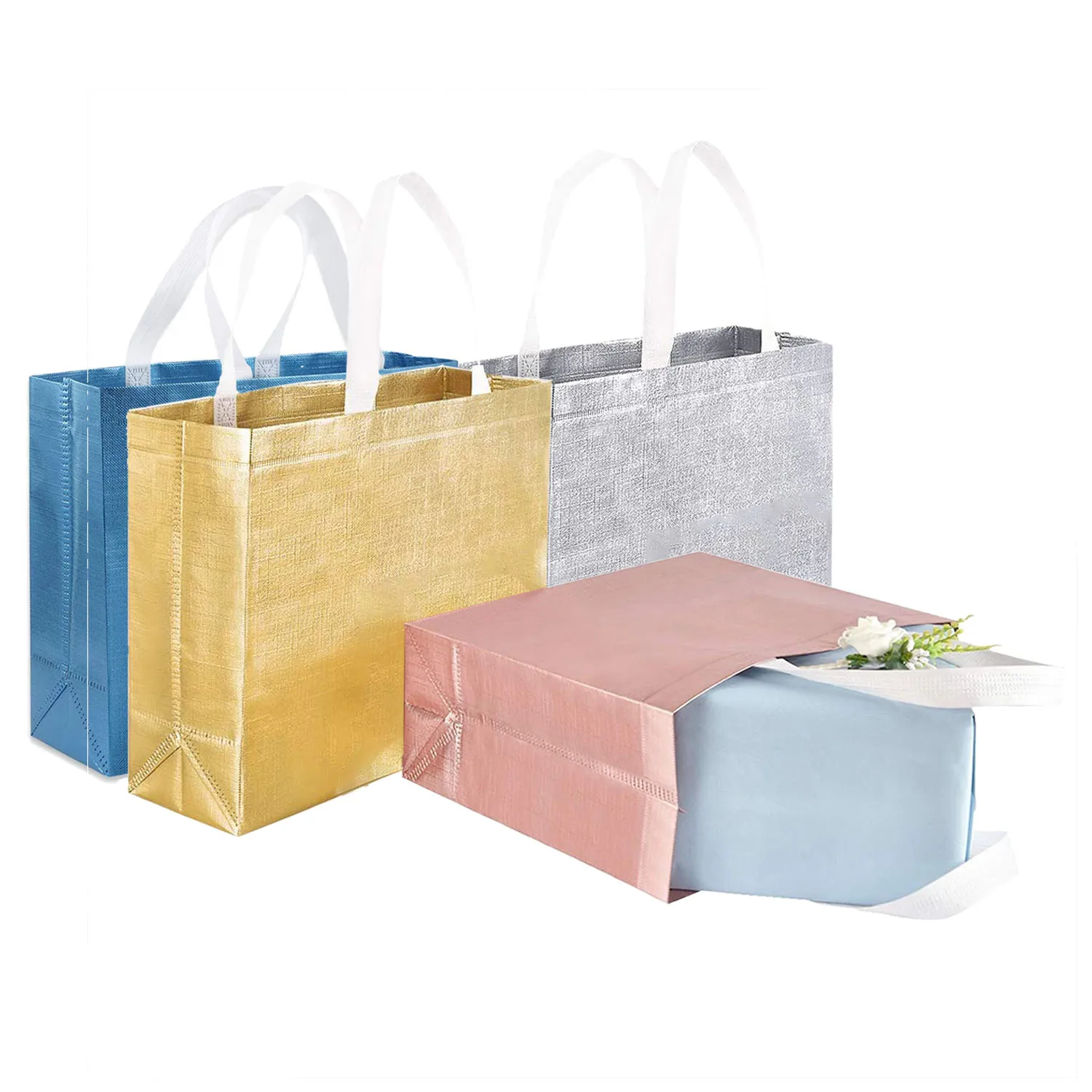 

Reusable Shopping Grocery Women's bag Non-Woven Bag with Handle Gift Tote Storage for Party Favor Laser Glitter Business bag