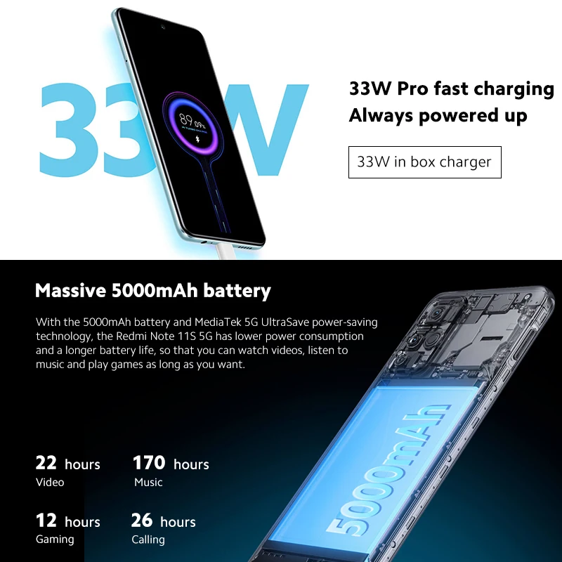 Kup Wersja Globalna Xiaomi Redmi Note 11S 5G 4GB 128GB Dimensity 810 NFC 33W Pro Szybkie ładowanie 50MP AI Potrójny Aparat Telefon Komórkowy