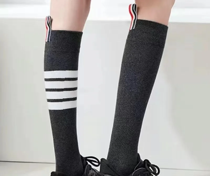 3 Pairs/Box TB THOM Socks Classic Luxury Cotton Men's Sock Breathable Striped Casual Calf Stocking Women Socks Gift Box