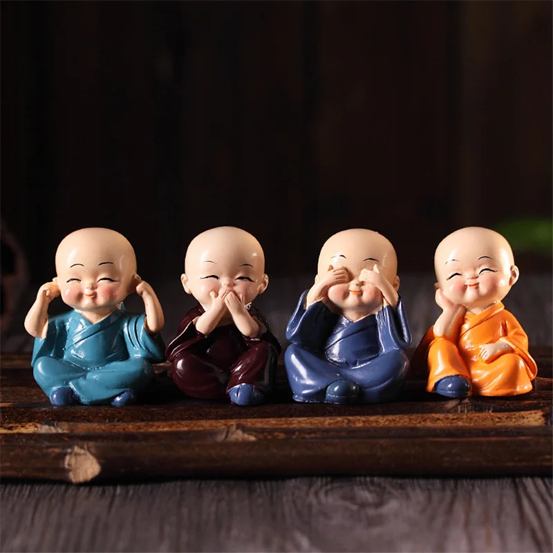 

4Pcs Creative Four Not Small Monk Resin Decoration Personality Birthday Gift Gift Little Monk Cute Children's Desktop Decoration