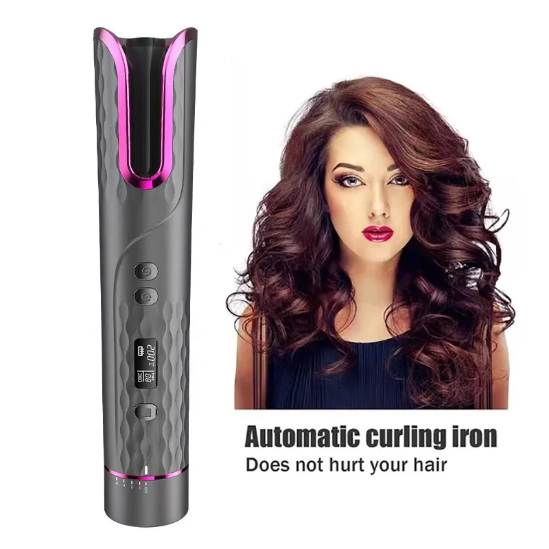 

Щипцы для завивки волос с зарядкой от USB, автоматическая керамическая плойка со светодиодным дисплеем, автоматический вращающийся Стайлинг волос
