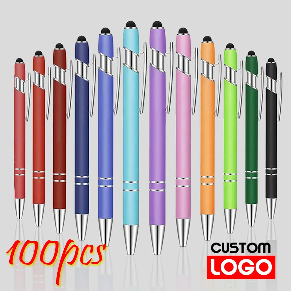 100 Pcs Light - Metal Capacitive Universal Touch Screen Stylus Ballpoint Pen Writing Stationery Office Gifts Free custom Logo