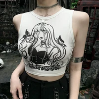 zeli y2k o neck slim retro summer black skull print sexy punk goth crop top anime girls print 90s streetwear womens t shirts