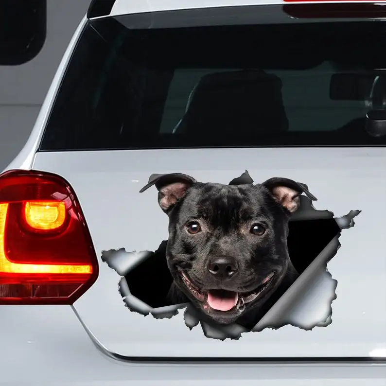 Autocollant de chien noir  décoration de voiture  autocollant de chien de standard  taureau terrier