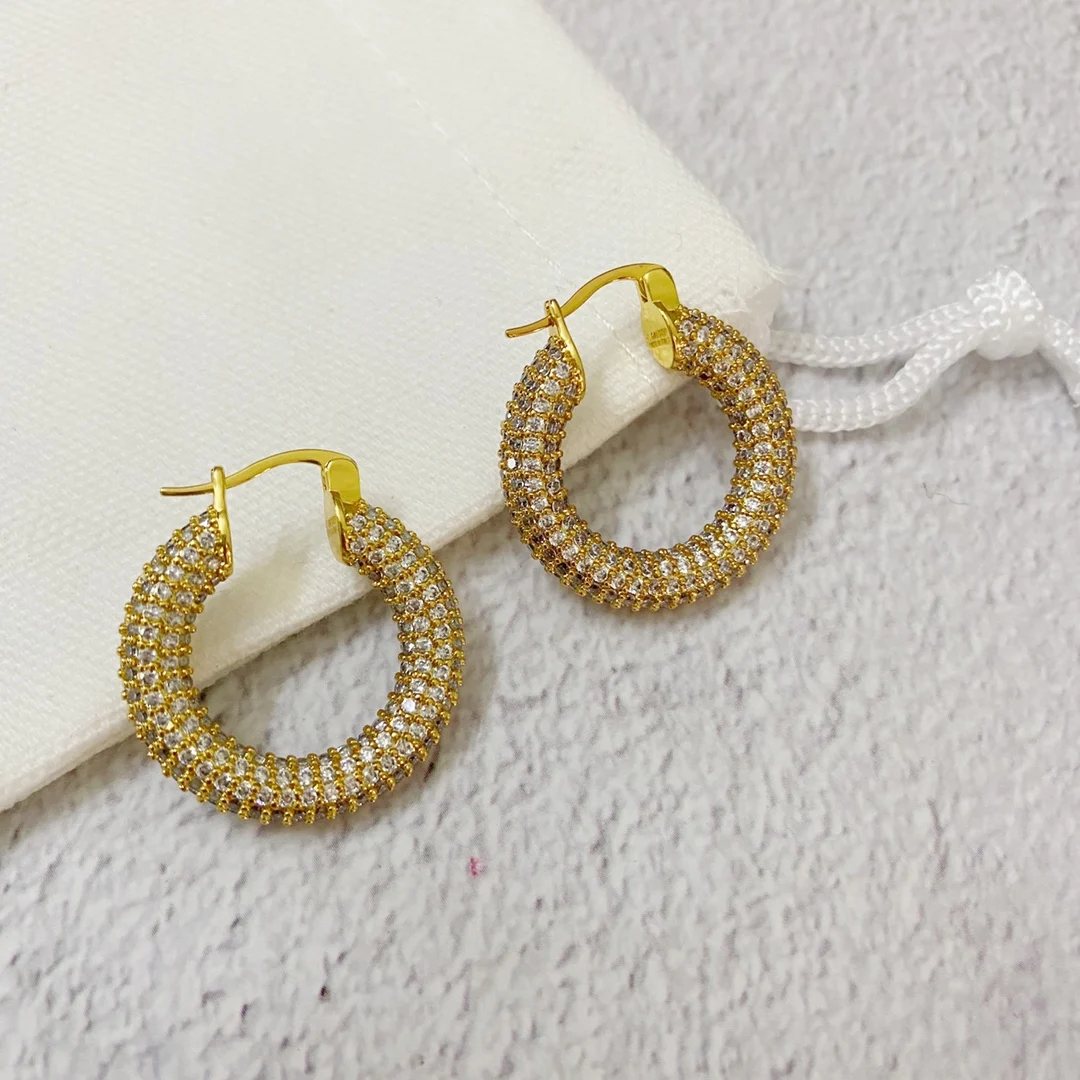 Brass Plated Round Crystal Women's Stud Earrings for Fashion Jewelry