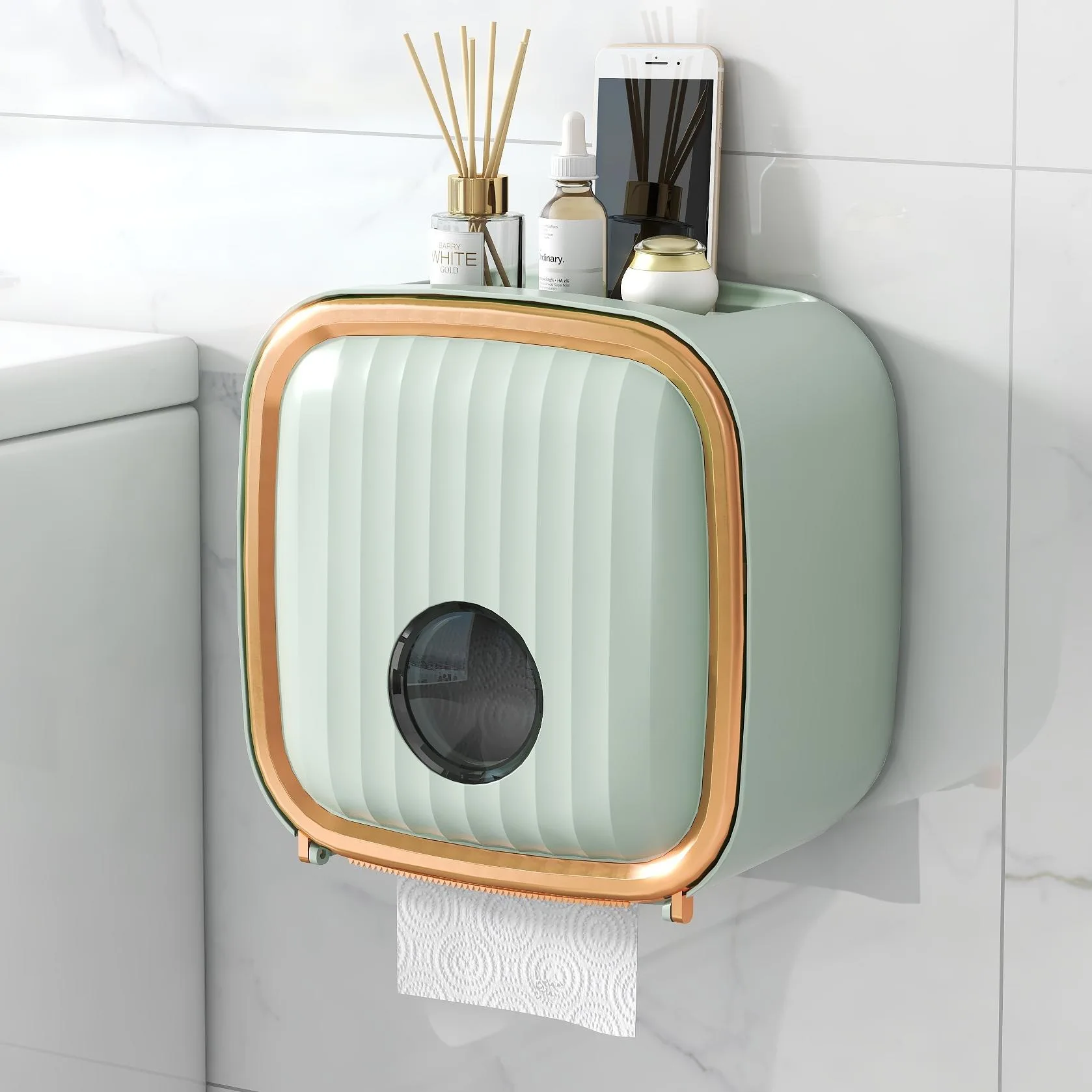 

Toilet Paper Holder Tissue Box Wall Mounted Luxury Waterproof Paper Storage Box Bathroom Organizer Toilet Paper Container