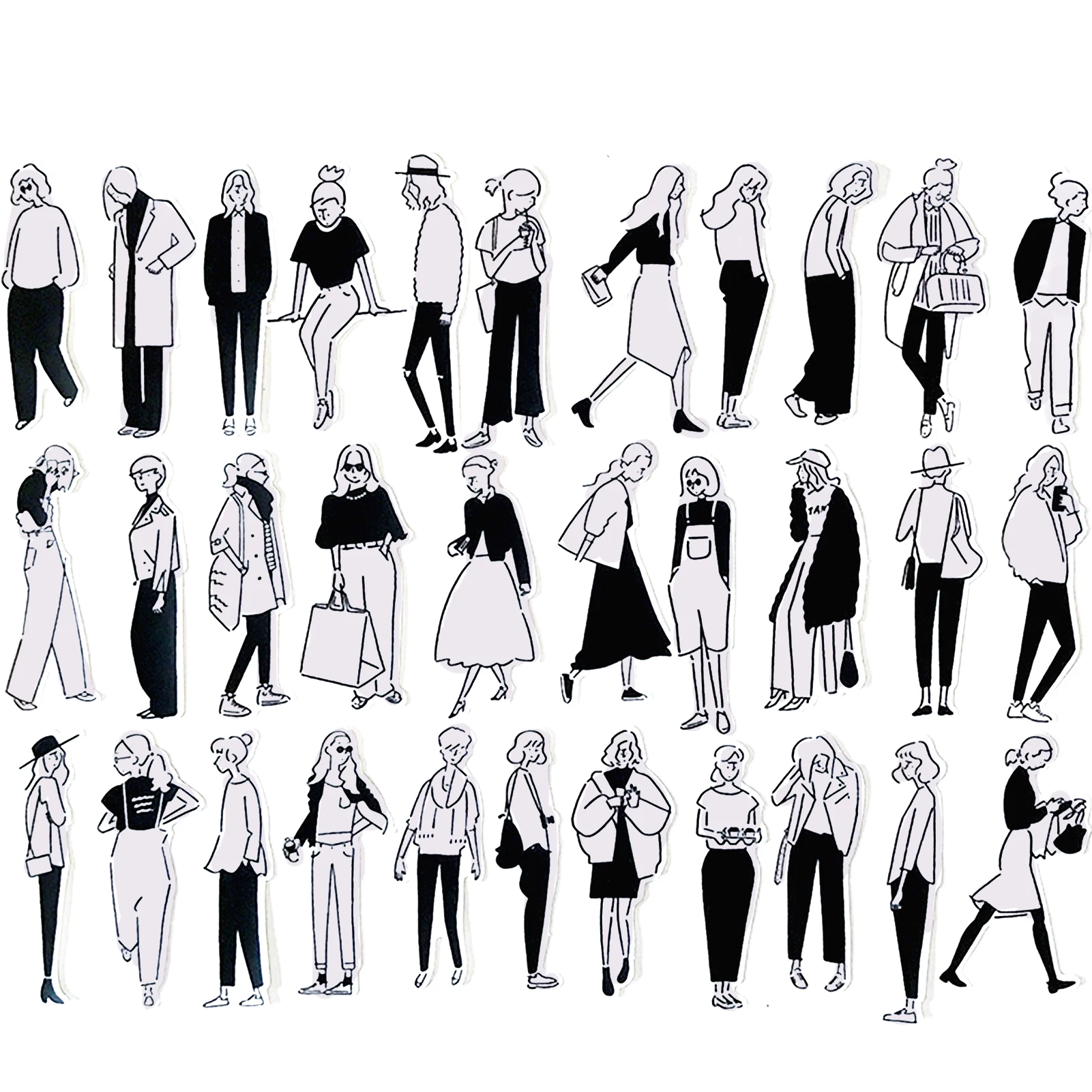 

32 шт., черно-белые наклейки для дневника, фотоальбома