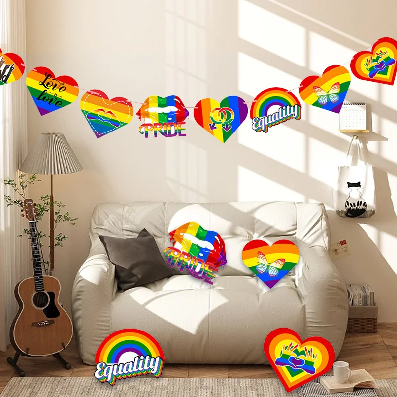 

1set Heart-Shaped Rainbow Flag Couplets Gay Pride Porch Hangings Outdoor Decoration Flags Lesbian Wedding Party Ornaments Banner