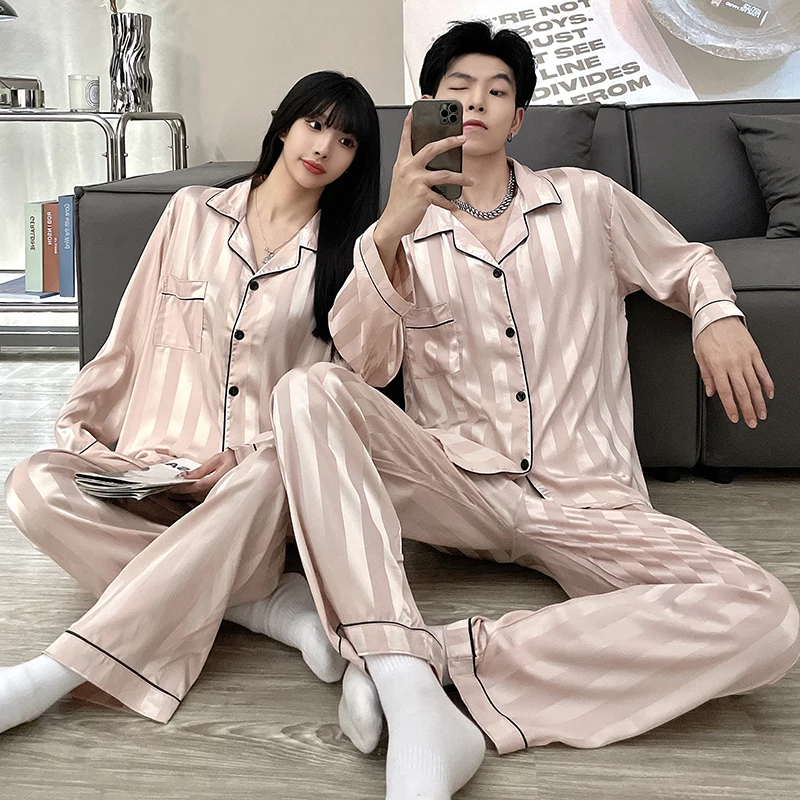 

QUHENG 2022 Women’s Silk Pajamas Suit for Men's Autumn Winter Homewear Lounge Long Sleeve Clothes Warm Sleepwear Home Clothing