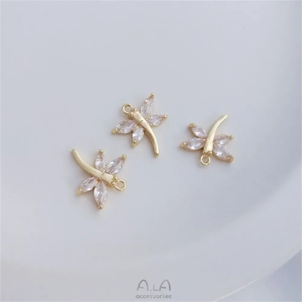 14-каратное золото инкрустированный конский глаз циркон кулон в виде стрекозы