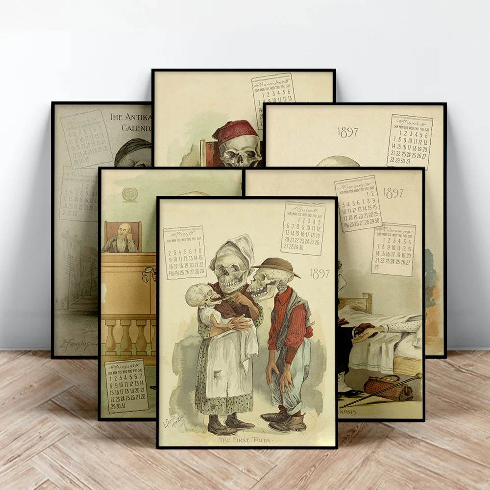 

L. Crusius Art Print Antique Funny Poster Skeleton Bone Man Canvas Painting Medical Wall Picture Decor