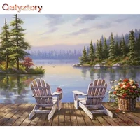 gatyztory diy oil paint by numbers kits lakeside scenery painting by number 40x50cm frame acrylic coloring canvas wall decor