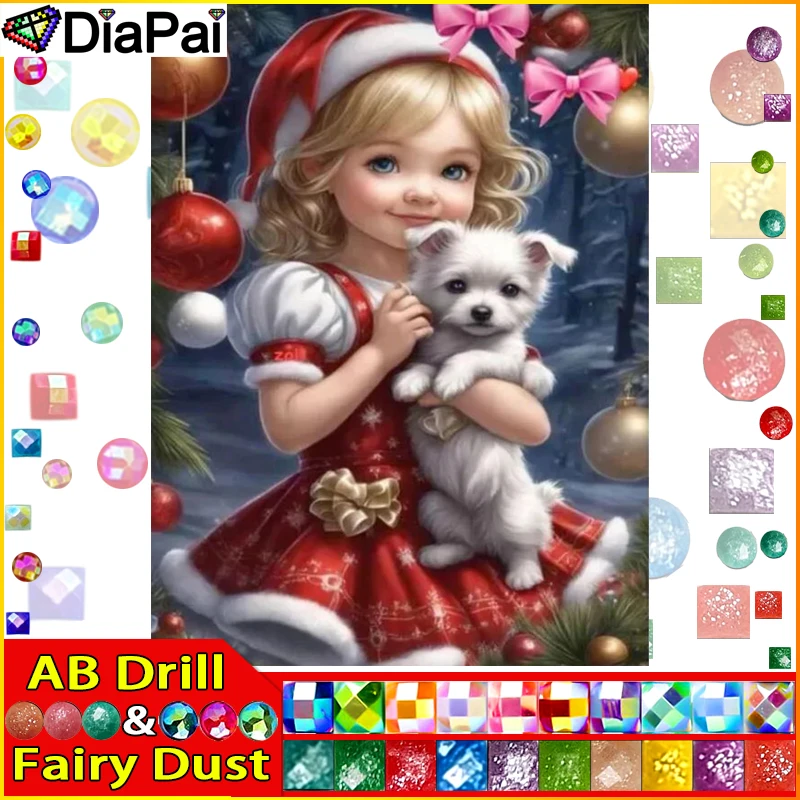 Алмазная живопись DiaPai Девочка собака снег