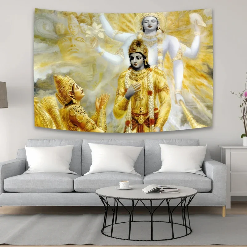 Фото Krishna Preaching Arjuna- Bhagwat Geeta гобелен Kawaii Декор комнаты Настенное украшение комнаты #   0@ №2