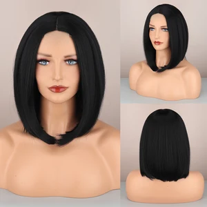 WERD Synthetic Short Black Bob Wigs For Black Women Ginger Orange Cosplay Wigs Straight Wig Daily Use