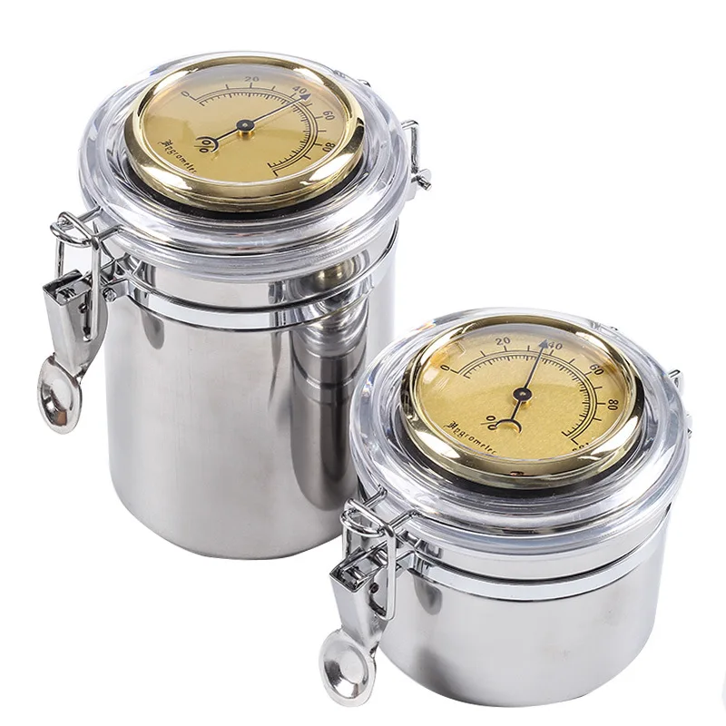 

Tobacco Jar Cigar Humidor Stainless Steel Humidor Container for Cigar Taobacco Integrated Hygrometer Round