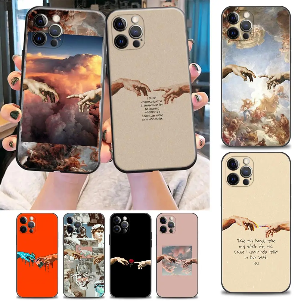 

Funny Hand Michelangelo Hands Phone Case for iPhone 11 12 13 Pro Max 7 8 SE XR XS Max 5 5s 6 6s Plus Black Soft Case Cover