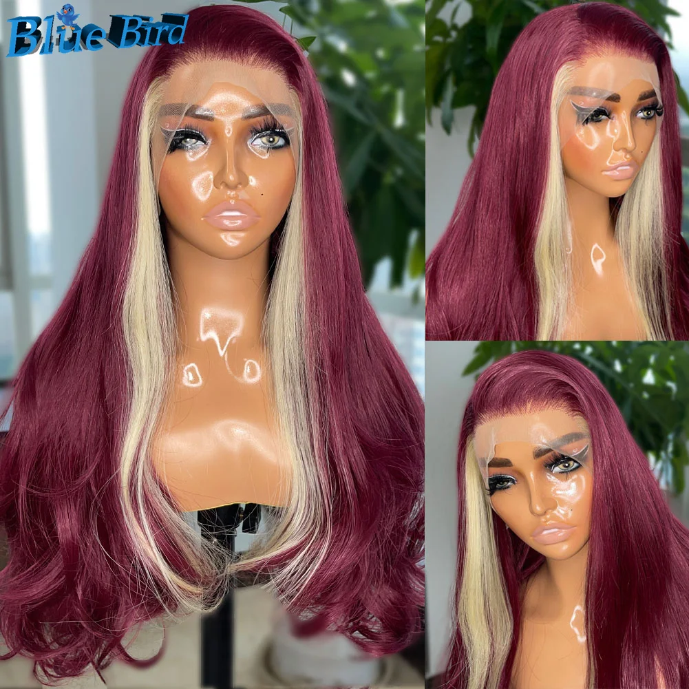 BlueBird 13X4 Long Body Wave Burgundy Futura Synthetic Hair Lace Front Wigs 39H613 Pre Plucked Glueless Half Hand Tied Wig