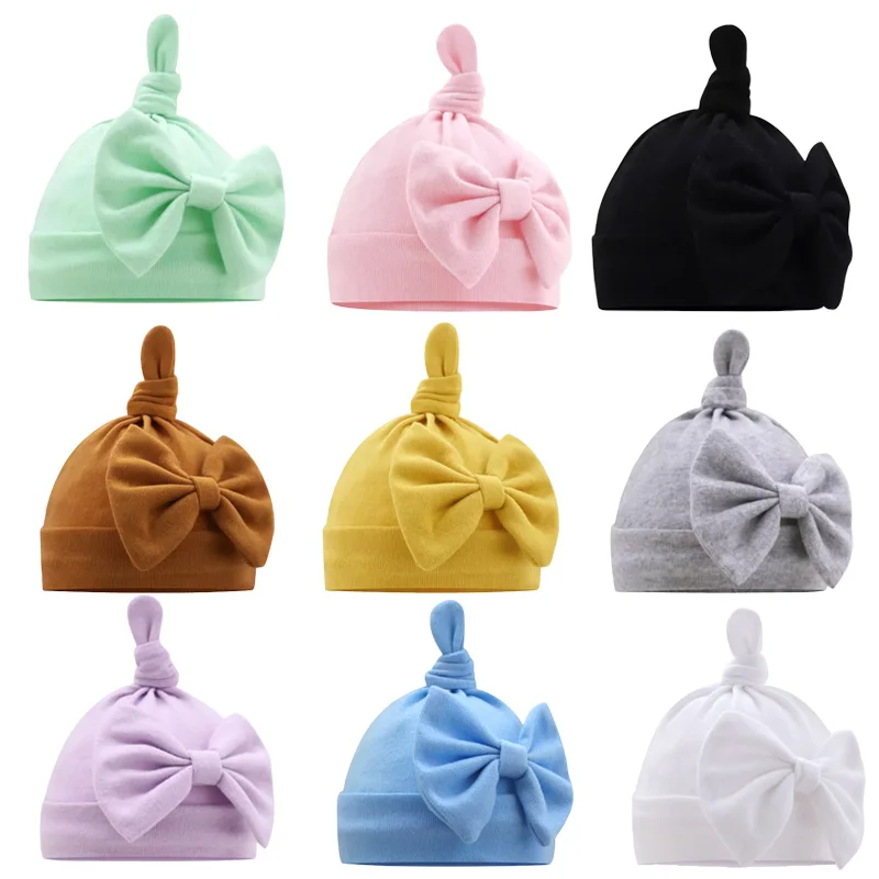 

Newborn Beanie Cap for Girls Sweet Bows Baby Hat Cotton Infant Bonnet Toddler Hats Princess Gift Infant Item Accessories 0-1Y