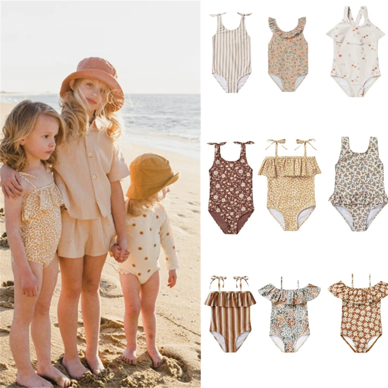 

Toddler Girl Summer Swimwears Rc Brand Kids Beautiful Floral Pattern Swimming Suits Striped Pattern Kids Bathing Suits Bikinis