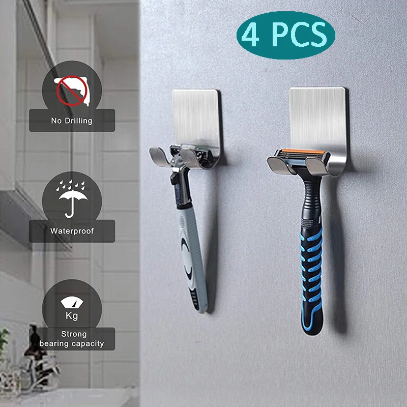 

Razor Holder Stainless Steel Shaver Hook Hanger Stand Self Adhesive Bathroom Shaving Shaver Shelf Storage Hook Holder