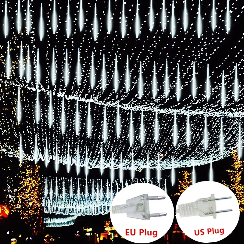 

8 Tubes Christmas Meteor Shower Fairy String Lights Outdoor Waterproof Garland Festoon Holiday Strip Light For Street Decoration