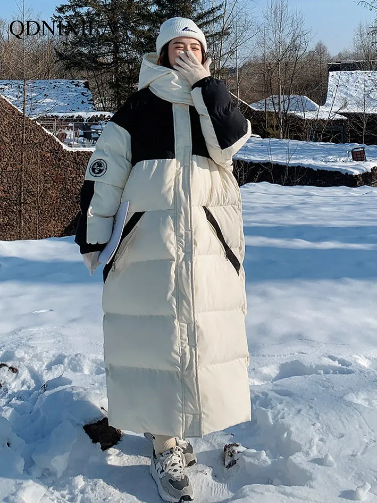 Black and White Winter Long Over Knee Winter Clothes Women Loose Thickened Down Cotton Padded Jacket Warm Clothes for Women