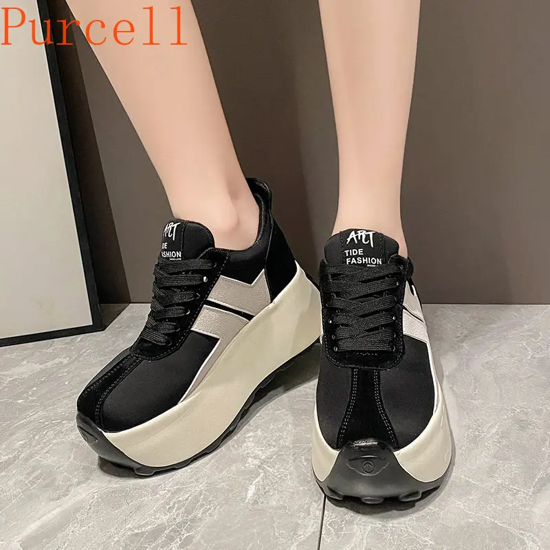 LazySeal Platform Boots Women 7.5cm High Top Women Shoes Lace Up Spring Autumn Sneakers Chunky Sneaker Wedge White Casual Shoes