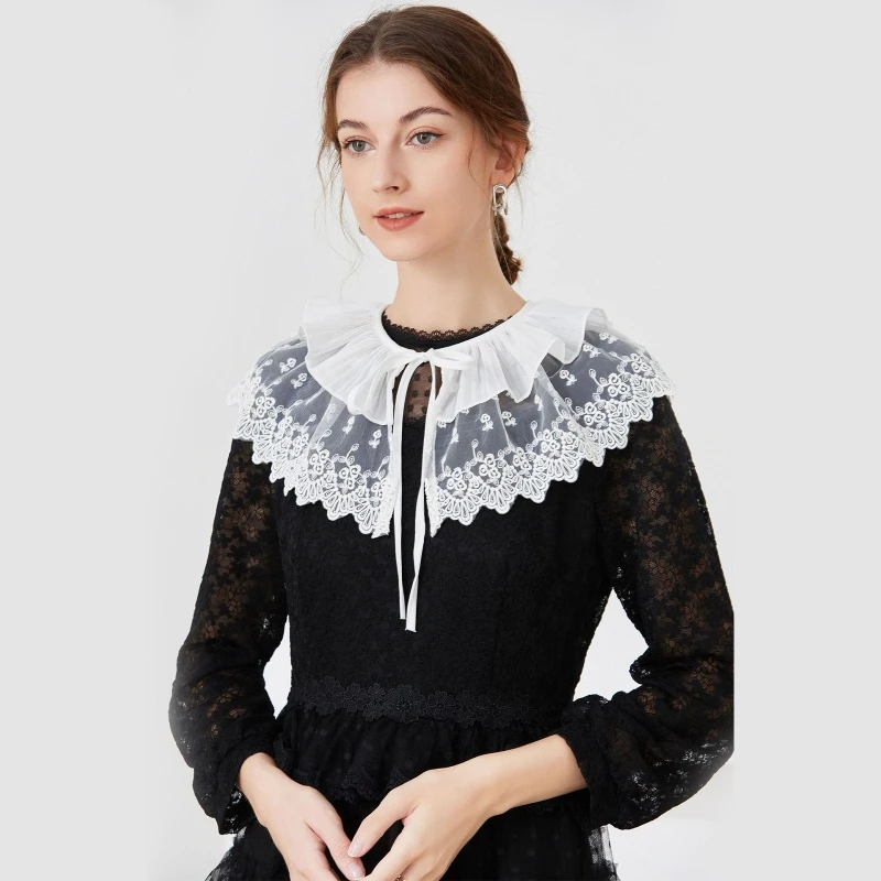 

Sun Protection Detachable False Collar Women Embroidery Layered Ruffles Shawl DXAA