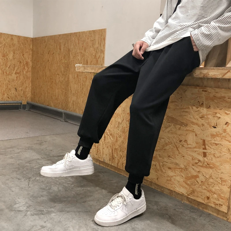 Summer Sports Pants Men's Thin Trend Loose Casual Trousers Trendy Brand Solid Color Boys Nine-point Waist Sweatpants
