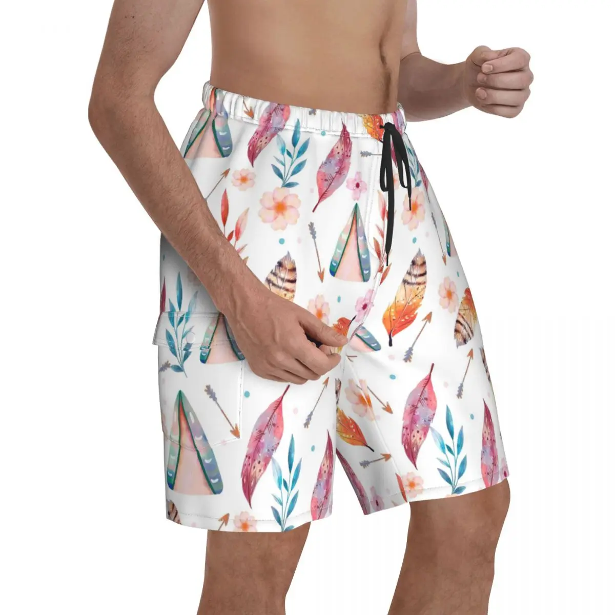 Цветные шорты с принтом перо в стиле бохо быстросохнущие мужские плавки богемная Мужская одежда для плавания