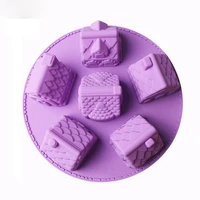6 holes houses christmas silicone 3d chocolate baking cake mold bakeware gingerbread cookies decorating tool random color